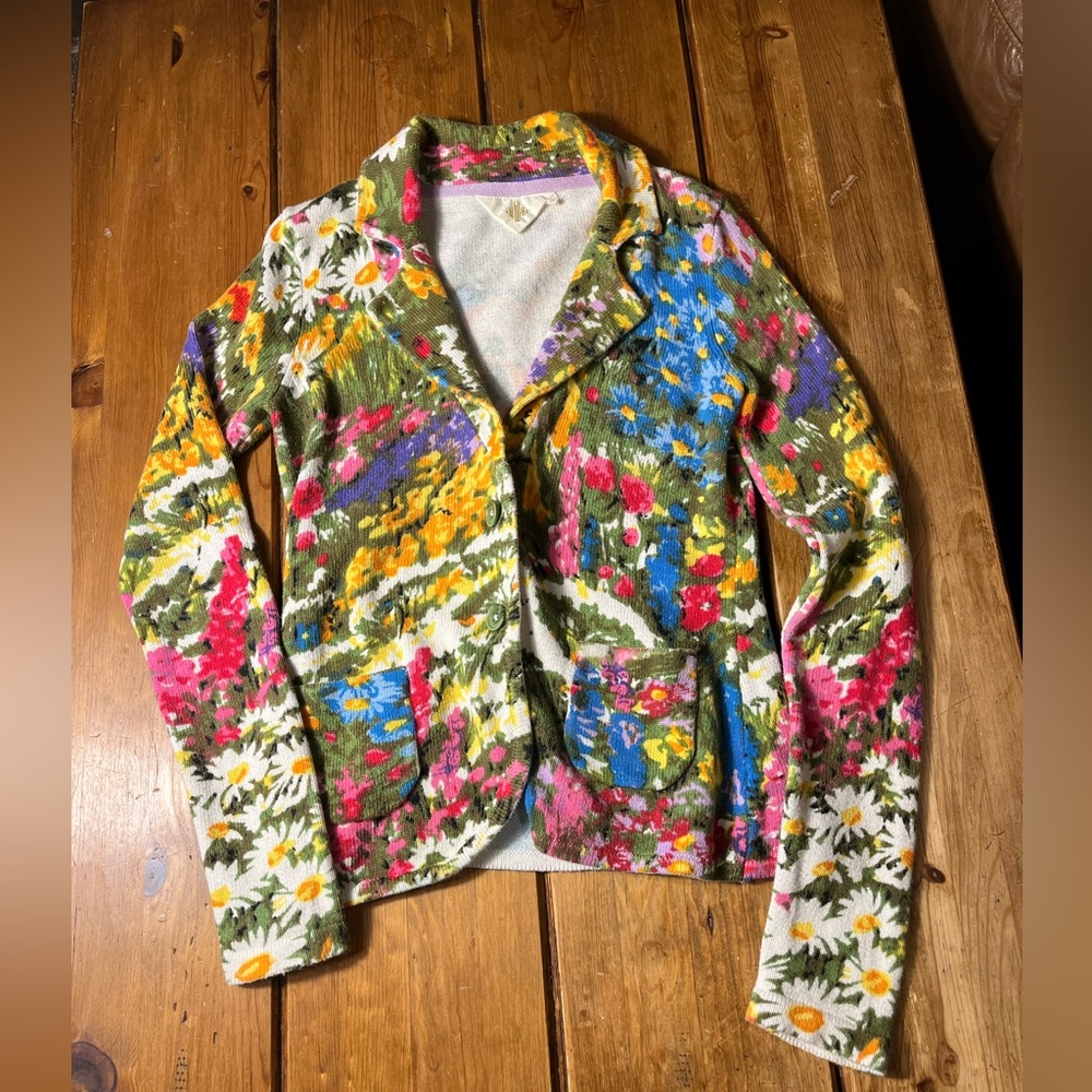 Floral Anthropologie Multicolor Knit Blazer/Cardigan Jacket - Women XS